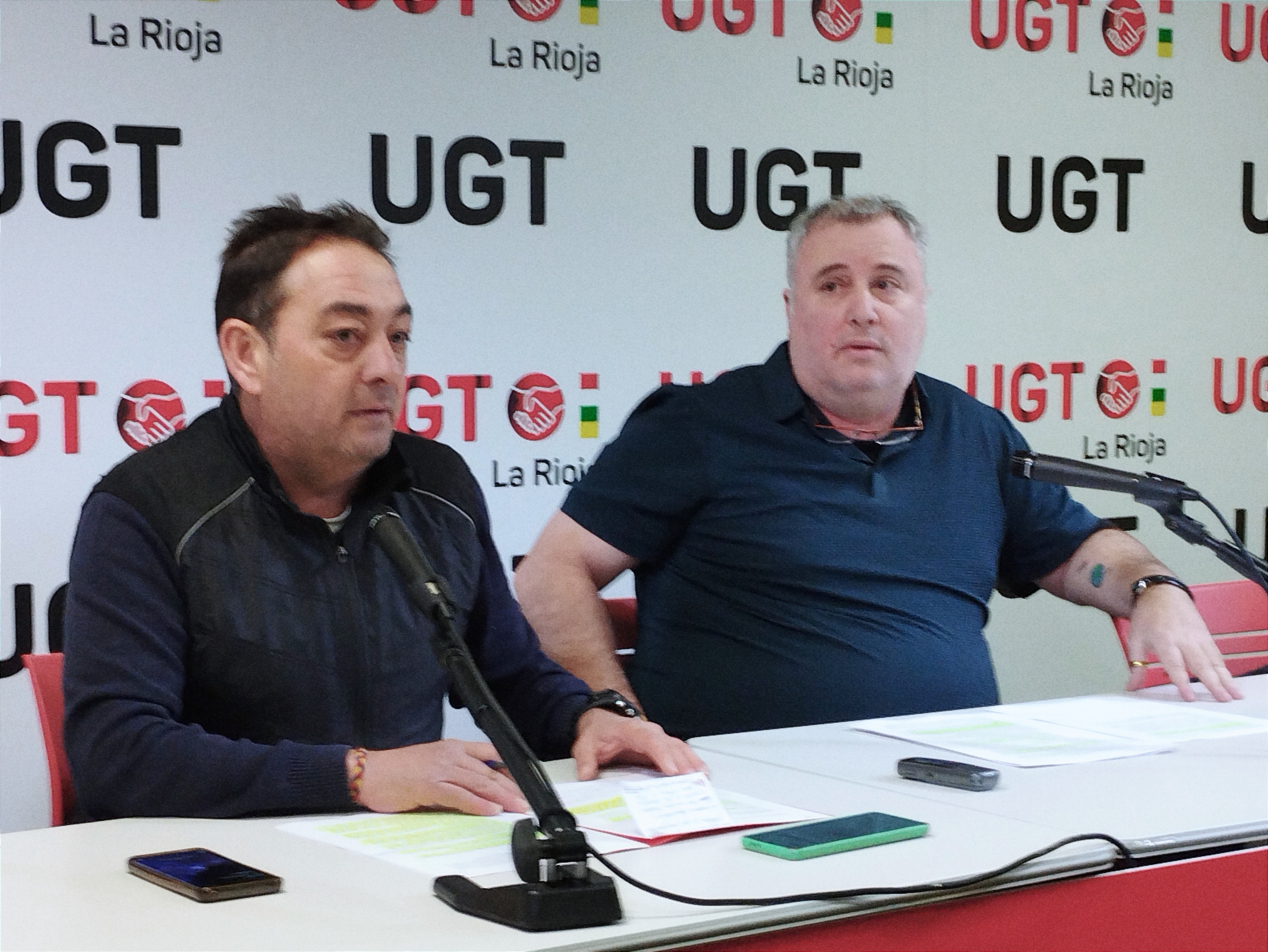 El secretario general de UGT FICA La Rioja, Carlos Alfaro, y el secretario de Salud Laboral de la Federación, Enrique Echazarra