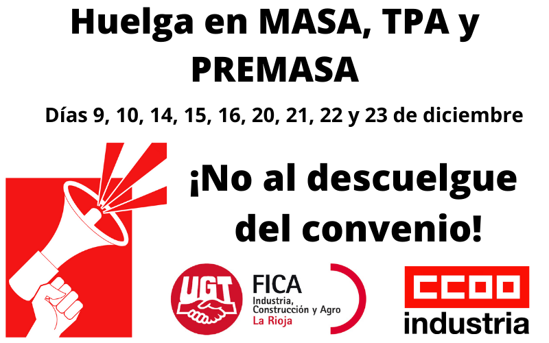 Los Comités de MASA, TPA y PREMASA convocan una huelga tras el intento de la empresa de descolgarse del convenio