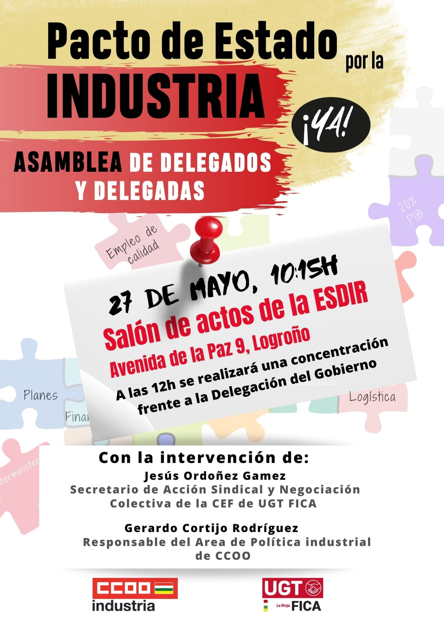UGT-FICA La Rioja celebrará una asamblea con delegados y delegadas para exigir un Pacto de Estado por la Industria